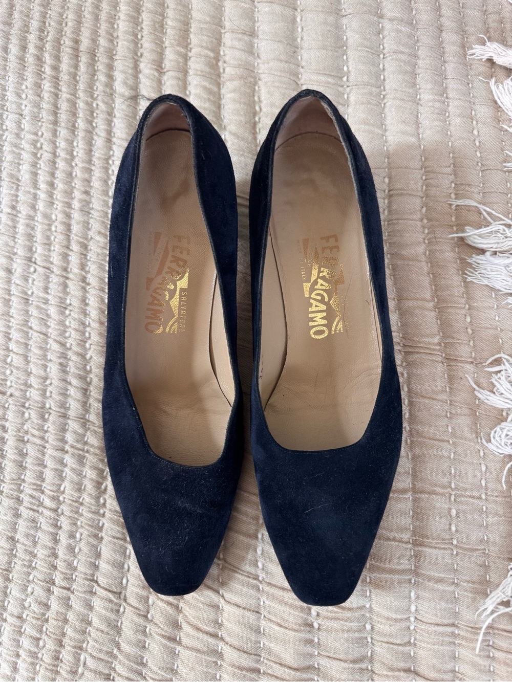 Salvatore Ferragamo Navy Suede Pointed Toe Pumps